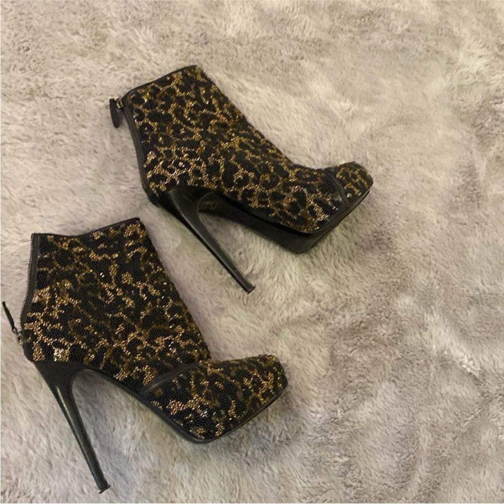 Barbara Bui Leopard beaded High Heel Ankle Boots, US8